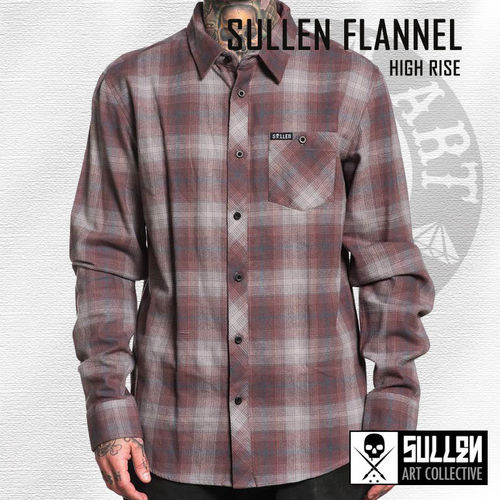 Sullen - High Rise Flannel Shirt - Grey/Burgundy